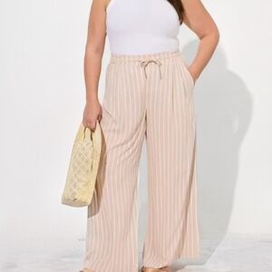 Torrid Beige and White Striped Wide-Leg Pants